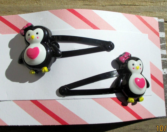 penguin hair clips-kids barrettes-penguin party favors-cute hair accessories-children's bobby pins-little Girls gifts-baby accessories-heart
