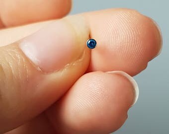 L shaped nose stud, blue cubic zirconia, stone nose stud, 18g, surgical steel jewelry, boho jewellery, 2mm tiny nose studs, ladies gifts uk