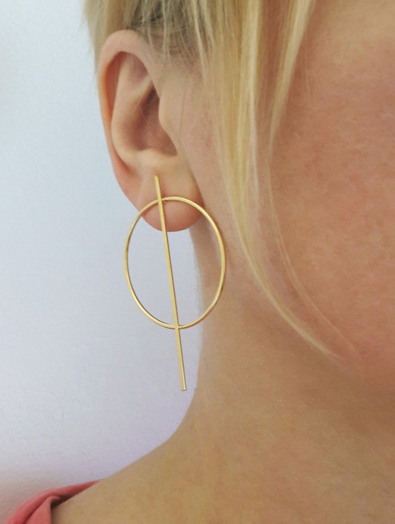 Circle Bar Earrings Gold Round Studs Trendy Circle Earrings