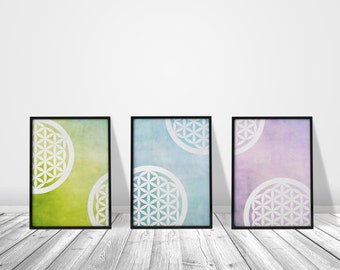 Geometric Wall Art Set Sacred Geometry Art Set Geometric Wall Art Print Set 3 Prints Sacred Geometry Poster Set Pastel Prints Meditation