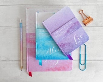 Small hand made notebook, QUICKER DISPATCH in my watercolour wash designs, 7 shades to choose from, personalised with any text - plain pages