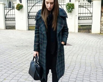 Women's Coat/Wool Plaid Coat/Woman's Winter Coat/Handmade Wool Coat/Winter Coat/Long Winter Coat/Plaid Coat/Tartan Coat/