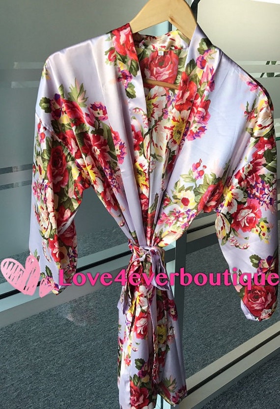 Lavender women silk robes bridal floral satin by Love4everBoutique