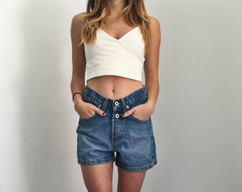 Vintage Button Fly High Waist Denim Shorts by Express Bleus // Waist 26