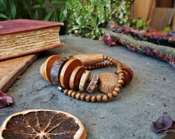 Vintage Wood Necklace Jewelry Beige Brown Marron Wooden Beads Boho Jewel Fall Autumn Bohemian Gypsy Women Woman Rustic Girl Natural Gift