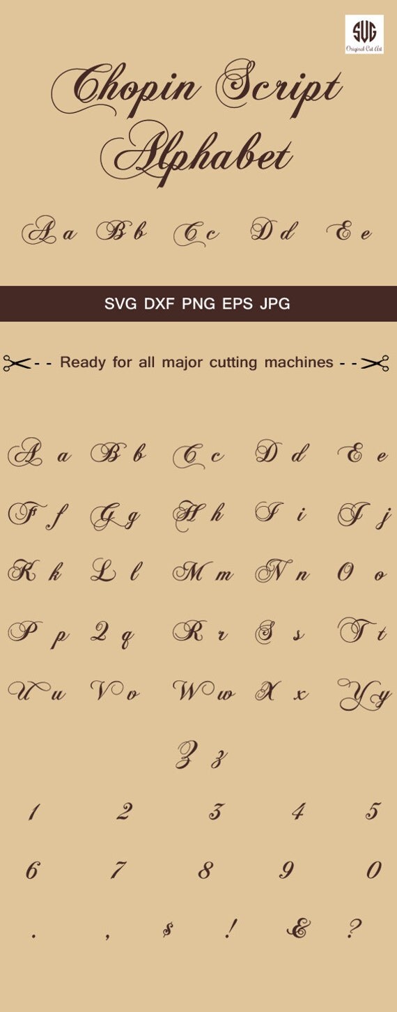 Chopin Script SVg Font Alphabet Cuttable SVG DXF png jpg eps