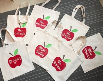 Personalized Teacher Tote Bag / Teacher Book Bag / Teacher Gift / Teacher's Appreciation Week / Apple Tote Bag / Personalized