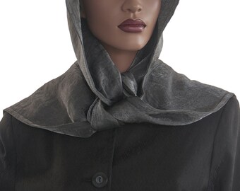 Steely Grey Hood Wrap Scarf Head Hoodie Faux Silk Polyester Head Hood Womens Hood Wrap Hood Handmade