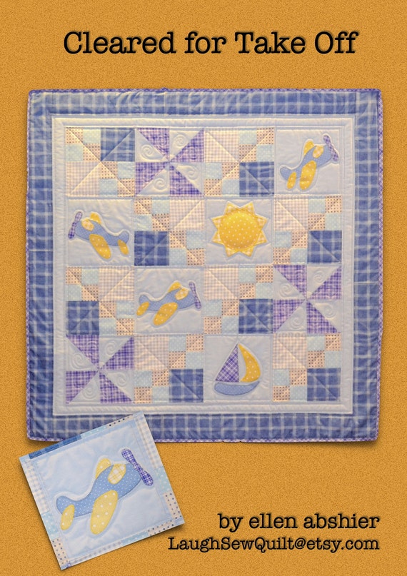 Airplane Quilt Pattern for baby boy Cleared for Take Off in