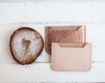 LEATHER Card Case. Credit Card Case. Metallic Leather Wallet. Card Holder. Leather Wallet. Rose Gold Wallet