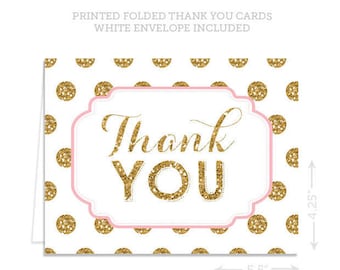 Baby Shower Thank you Cards - Gold & Pink thank you cards - thank you cards - Wedding thank you cards - Folded thank you cards - A2 Cards