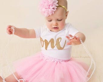 First Birthday Outfit Girl- 1st Birthday Girl Outfit- Pink and Gold First Birthday Outfit- 1st Birthday Tutu Outfits-First Birthday Tutu