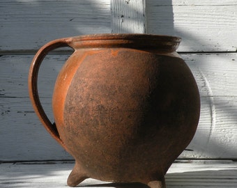 French antique pottery pot, antique confit pot, dribble glazed pot, French pottery, French rustic pot, vintage pottery, French country home