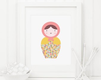 Russian Doll Printable Matryoshka Doll Print Babushka Doll Wall Art Russian Nesting Dolls Pink Nursery Decor Girl Nursery Decor Pink Nursery