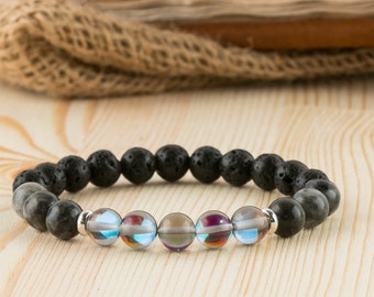 Opal bracelet mens gift for men larvikite jewelry brother bracelet for brother gift for brother opal jewelry husband bracelet for husband
