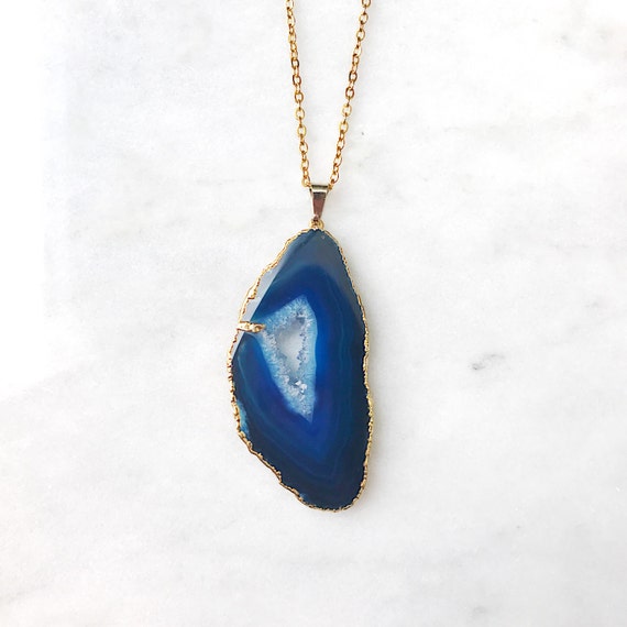 Blue Geode Necklace Agate Necklace Agate Slice by TheHollowGeode