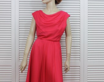 Vintage 1960s Hot Pink Chiffon Dress Elinor Gay Original Size Medium/Large