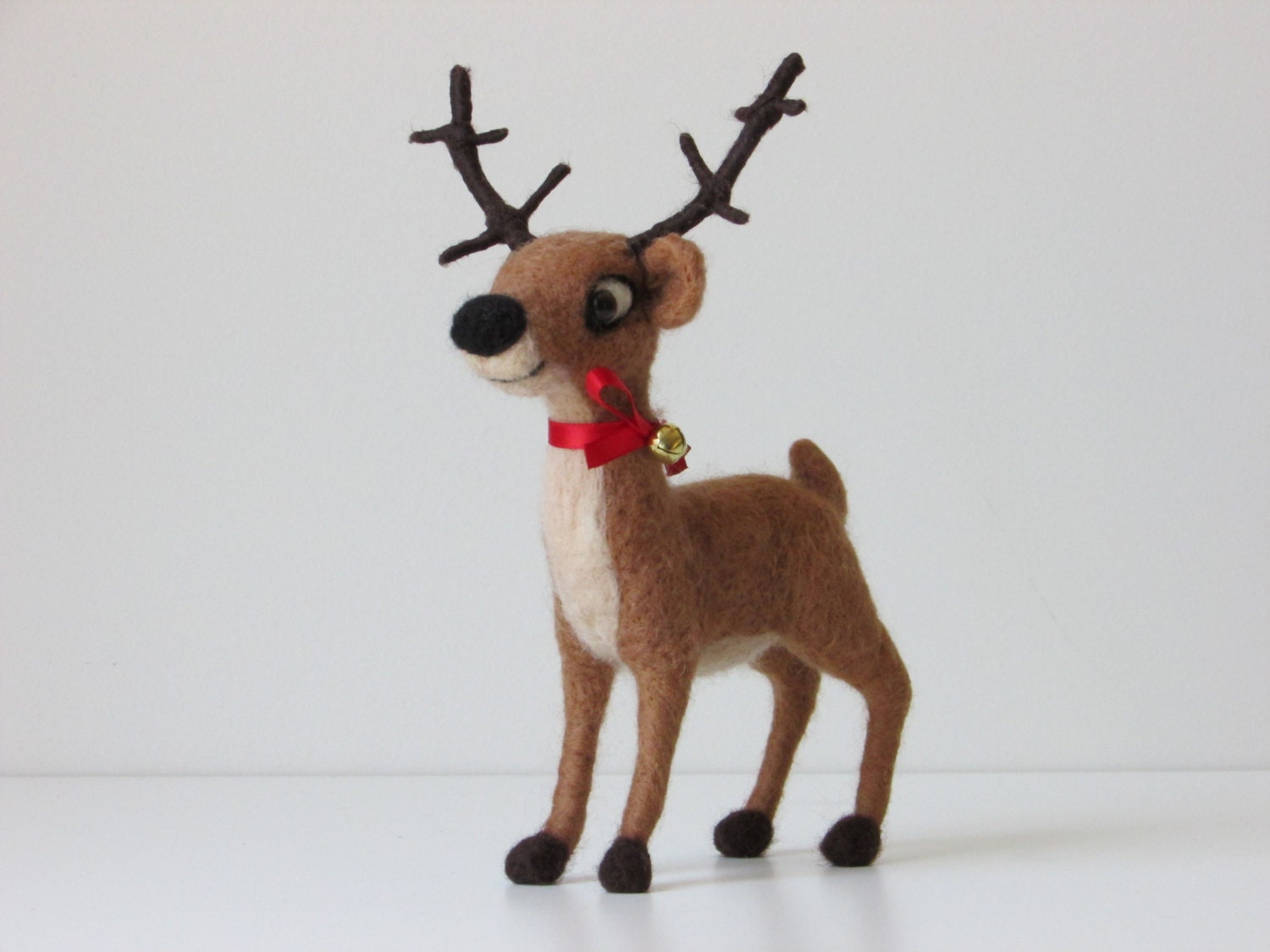 Needle felted Christmas Reindeer with bell