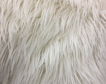 White Long Pile Mongolian Faux Fur Fabric - Sold By The Yard - 60"