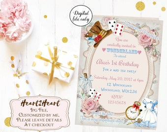Digital Alice in Wonderland Birthday Invitations - Printable,Digital Download,Personalized,Party