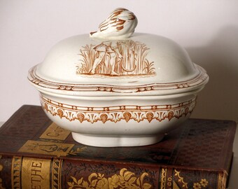 Brown Transferware Dish English Transferware Soap Dish Staffordshire Dish Old Transferware Trinket Dish Antique Ironstone for Vintage Bath