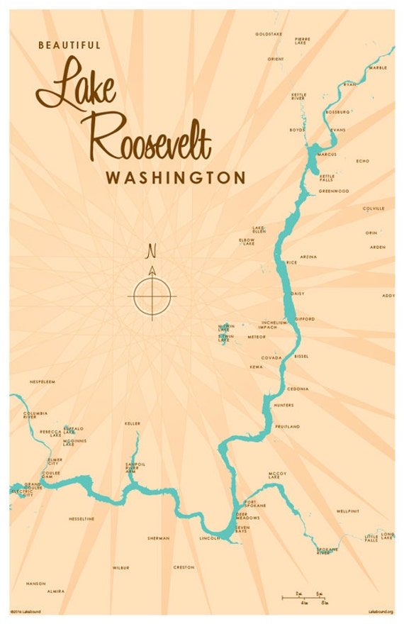 Lake Roosevelt WA Map Print