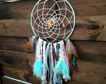 Attrape rêves ethnique, indien, plumes, dentelle, dreamcatcher