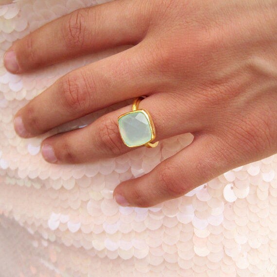 SALE Aqua Chalcedony Statement Ring Gold Ring Stackable