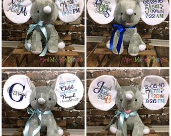 Birth Stat Elephant, Personalized Elephant, Baby Shower Gift, Plush Elephant, Baby Keepsake Gift, Keepsake Plush, Custom Elephant, Cubbies