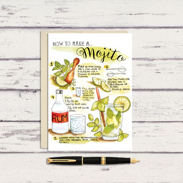 How to make a mojito 5 x 7 Watercolor Greeting Card/ A7