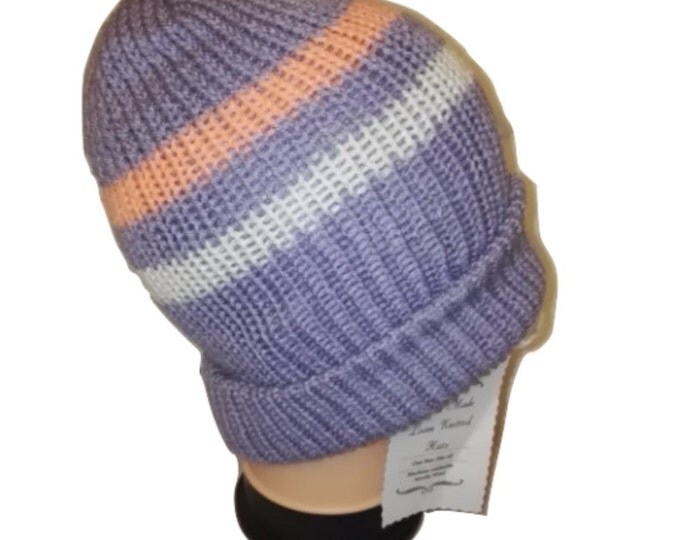 Salmon Pink / lilac purple RETRO Handmade bobble slouch beanie hat double knit extra thick #retro #handmade #knitwear