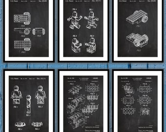 Lego Posters set of 6 , Lego Patent, Lego Blueprint, Lego Art, Lego Print, Lego Decor, Lego Artwork, Lego kids room Decor, Legman, sp68