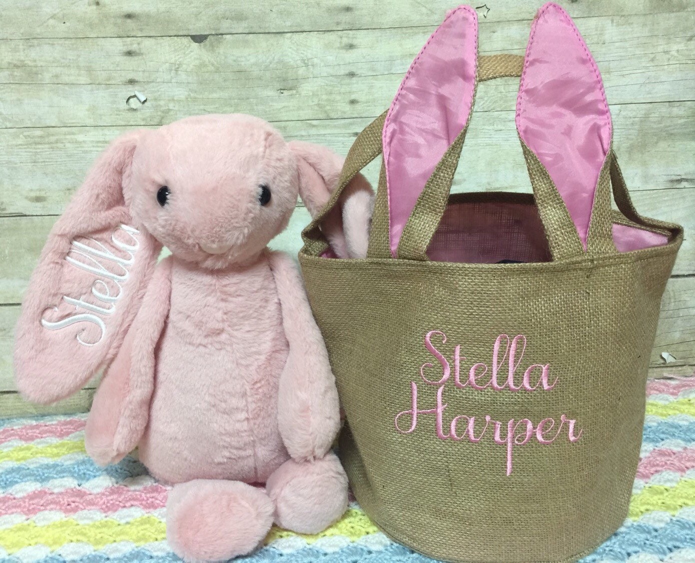 Personalized Burlap Easter Basket and Bunny Combo
