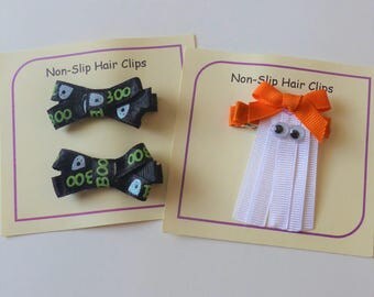Halloween Hair Clips - Non Slip Grip - Hair Accessory - Barrettes - Hair Bows - Ghost Hair Clip - Hair Bow Set - "Boo" Hair Bows