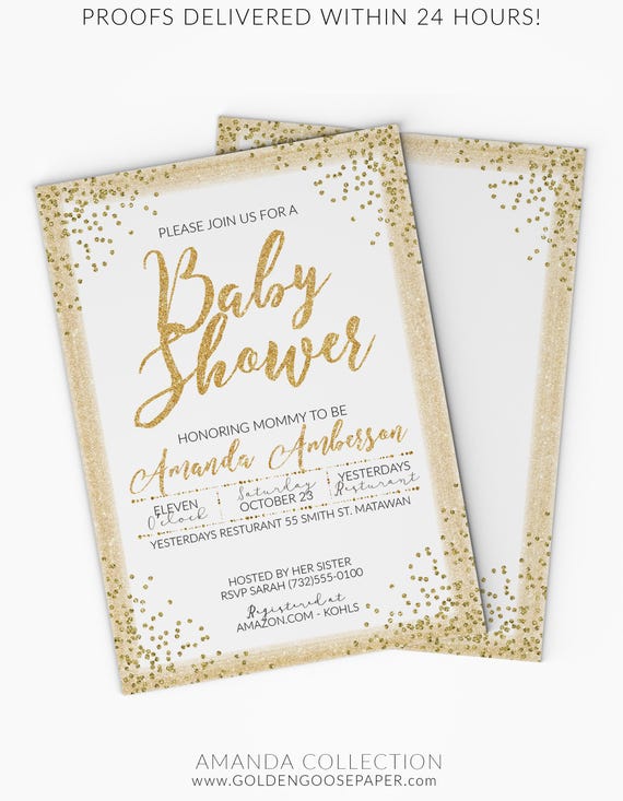 White and GOLD Baby Shower Invitation Any Color Gold Baby