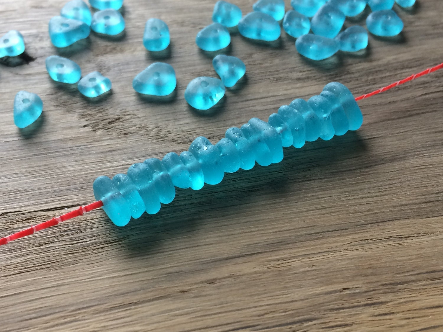 79mm very tiny centre drilled sea glass beads blue jewelry