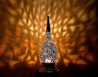 EXOTIC MOROCCAN LIGHT Beautiful Silver Handmade Vintage Metal Moroccan Table Lamp with Intricate Cut Out Designs