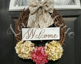 Grapevine wreath, Hydrangea wreath, Rustic wreath, Front door decor, Spring wreath, Year round wreath, Summer wreath, Fall wreath