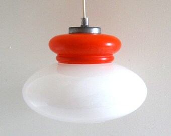 Vintage 70s Orange Milk Glass Pendant Light - Pop Retro Ceiling Light