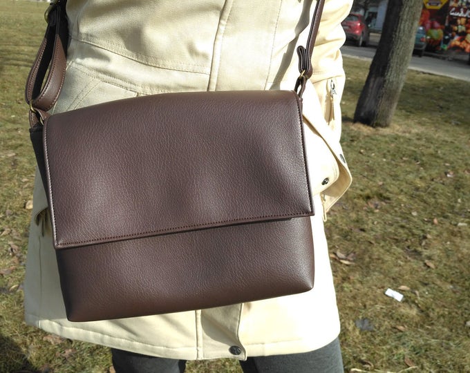 Dark brown Handbag Shoulder bag Vegan Leather bag women Medium bag Gift for her