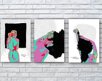 Affiches poster / Tryptique / Pack Illustration ( 3 ) / Girl Dreaming Away / Illustration graphique