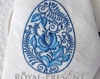 Machine Embroidery Design Blue Gzhel Easter Egg