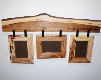 Made To Order Hickory Collage, Live Edge Picture Frame, Rustic Collage, Rustic Picture Frame, Three Frame Collage, Hickory Picture Frame
