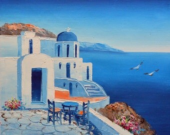 Santorini painting | Etsy