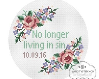 CROSS STITCH PATTERN- No longer living in sin, customizable wedding date