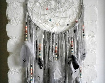 Grey dream catcher, large dreamcatcher, Native American decor, Aztec decor, Aztec bedroom, Aztec baby shower, Aztec nursery, Aztec playroom