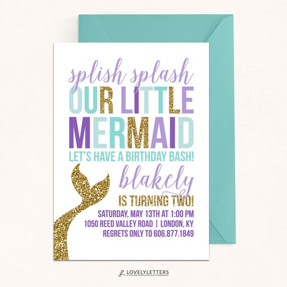 Glitter Mermaid Birthday Invitation / Mermaid Invitation / Under the Sea Birthday / Mermaid Invite / Digital / Splish Splash Birthday Bash Il_570xn