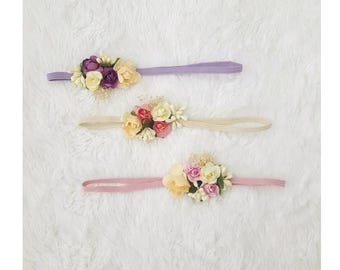 Flower baby headband, child headband, child accessory, flower crown, baby girl headband, photo prop, christening headband, newborn headband