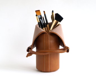Makeup Brush Bag Travel Makeup Brush Holder Vegan Makeup Brush Pouch Brown makeup bag Makeup storage Travel Cosmetic Bag Organizer Vanity