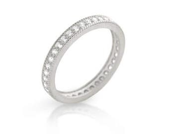 Silver Art Deco Ring. Art Deco Band. Sterling Silver Cz Eternity Band Ring. 3mm Band Ring. Sterling Silver Wedding Ring. Eternity Ring.
